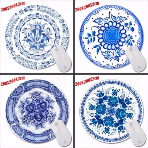 Mairuige Blue And White color Painting Mouse Pad Durable Desktop Pad Mousepads Computer Carpet Round Mouse Mat Round Mice Pad