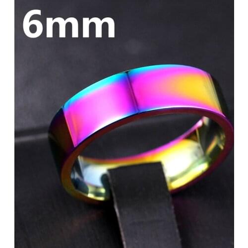 MOREDEAR 6MM Rainbow Titanium Band Brushed Wedding Stainless Steel Solid Ring Men Women