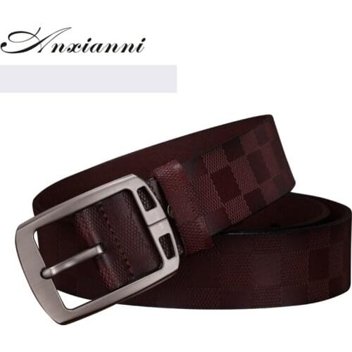 Anxianni leather Belt Business casual Alloy Pin buckle Belt Step On The Line Flat Men fashion cowboy pants trend embossed men