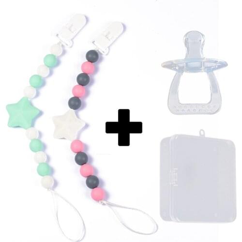 New Baby Pacifier Chain Nipple Combination Set 2Pcs Food Grade Silicone Pacifier Clip+1Pc Nipple+Dustproof Pacifier Storage Box