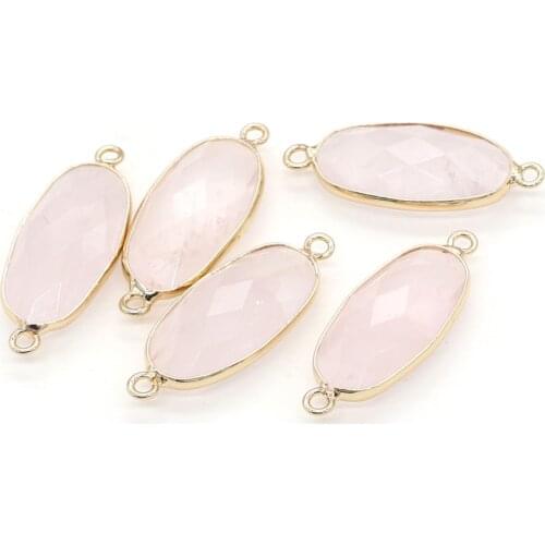 Natural Stone Connector Double Hole Rose Quartzs Connector for Charms Jewelry Making DIY Necklace Bracelet 11x27mm