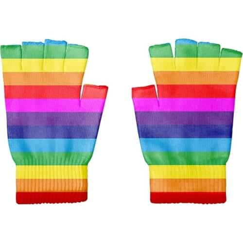 New Short Color Stripes Cyclist Gloves For Women And Men Knitted Gloves Breathable Outdoor Sports Men Women Bike Gloves