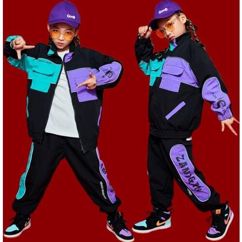 Hip Hop Boys Clothing Color Splicing Tops Jacket Sport Casual Pants For Children Modern Ballroom Dance Wear Stage Costume BL5455