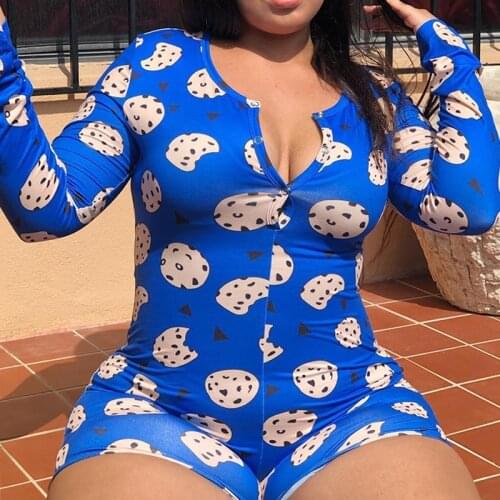Comeondear Womens Onesie Pajamas Plus Size Long Sleeve V-neck Funny Pattern Print Pajama Romper Women Christmas Nightwear R80986