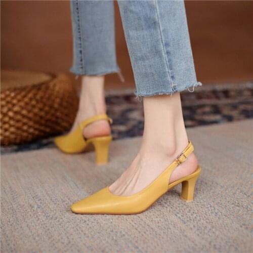 QPLYXCO Women Shoes 2021 Elegant pointed Toe Genuine Leather Dress High Heels High Quality Wedding Party Plus Size 32-43 D-8803