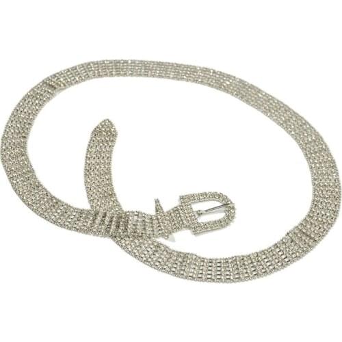 Fashion Womens Rhinestone Waist Chain Belt Luxury shinny Silver wedding dress belt
