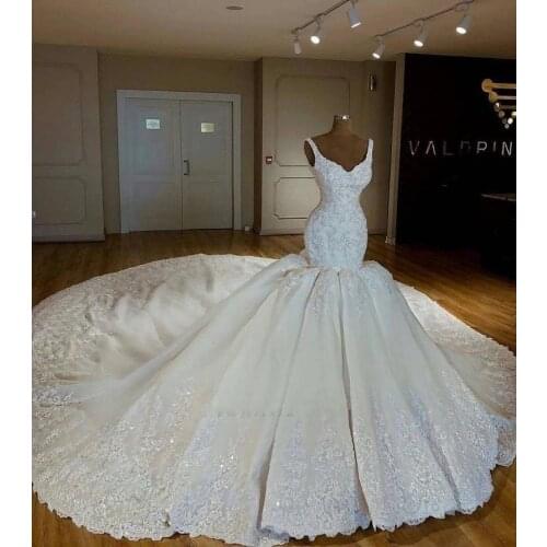 Luxury Tank Mermaid Big tail African Wedding Dresses Lace Appliques Wedding Bridal Dresses 2020