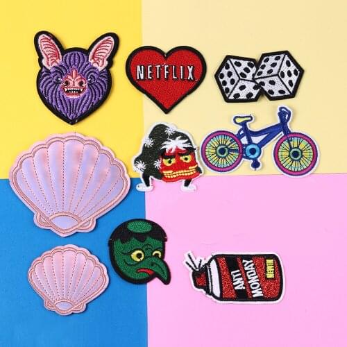Cartoon Heart Love Letter Patches Iron On Bicycle Space UFO Aliens Big Eyes Appliques 3D Diy Clothes Accessories