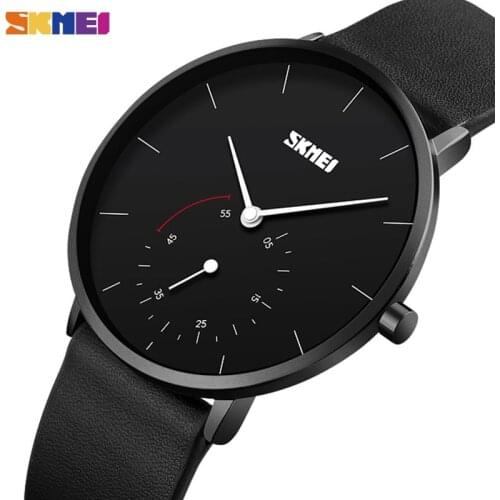 SKMEI Mens Fashion Quartz Watch Silm High Hardness Glass Quartz Wristwatch Men Waterproof Leather Band Male reloj hombre 9213