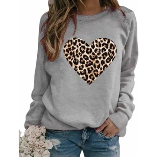 Leopard Print Sweatshirts Women Long Sleeve Top Autumn New O-neck Sweatshirt Casual Female Loose Hoodies Love Pullover