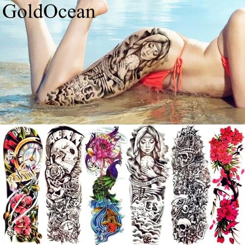 25 Style 47*16CM Nun Girl Prey Temporary Tattoo Sticker Full Arm Body Art Beckham Big Large Fake Waterproof Tattoo Arm Sleeve