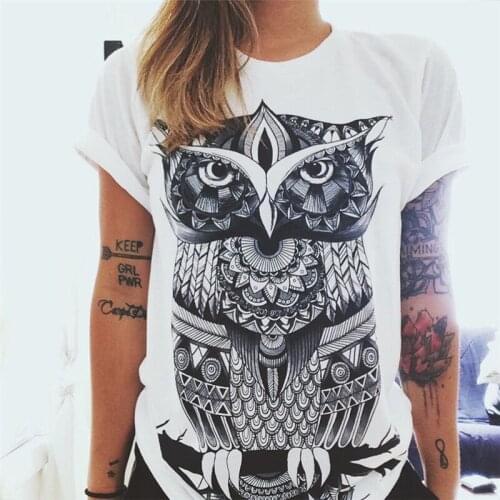 Womens T-shirt retro printed Harajuku T-shirt womens T-shirt summer womens T-shirt short sleeve casual wear owl totem T-shirt