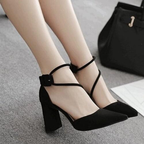 Lace-up Thick Heel High Heels Womens Spring/summer 2021 New Korean Style All-match Hollow Pointed-toe Womens Single Shoes