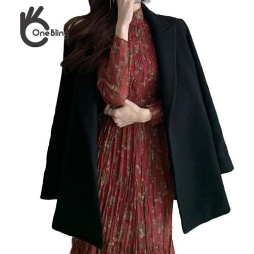 OneBling 2021 Winter Spring Women Blazers Woolen Formal Jackets Outerwear Lace Up Office Lady Wild No Quilted Tops Urban Outfits