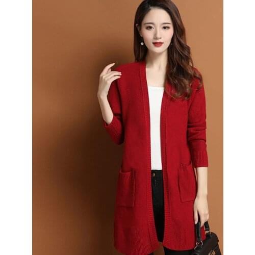 2020 New Spring Autumn Sweater Womens Thicken Warm Long Section Plus Size Outside Temperament Sweater Cardigan Women Cothes