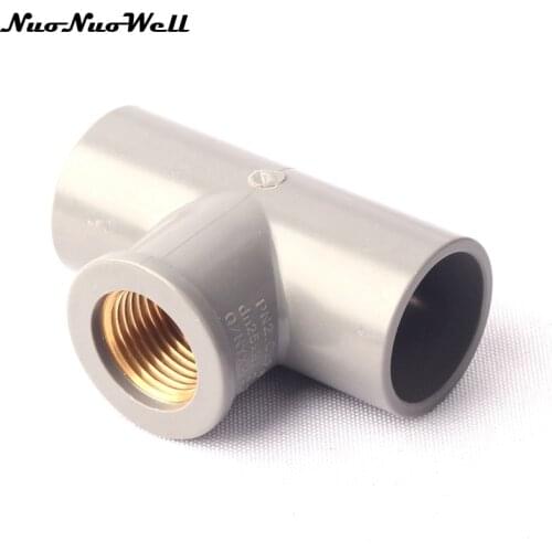 1pcs NuoNuoWell PVC 1/2" to 25mm Pipe Brass Female Thread Tee Connector Garden Hose Parts Irrigation Watering System Fittings