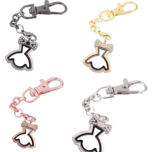 1pcs Skirt shape Rhinestone Alloy Floating charm Locket Keychain with Lobster clasp DIY twist memory Glass locket Key chain
