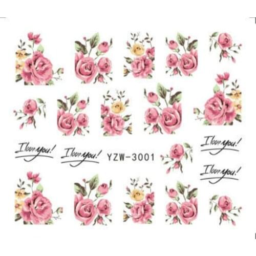 2 Sheets Rose Nail Art Stickers for Girls Pink Nailart Flowers Water Decals Diy 3d Charms Paper Decorations for Manicure Design