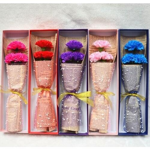 3 Head Carnation Soap Flower with Gift Box Birthday Teachers Mothers' Day Romantic Wedding Valentines Day Supply Wholesale