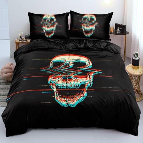 3D Skull Comforter Cases Black Pillow Shames Sets Duvet Cover Bedclothes Full King Queen Double Size Custom Design Home Textile