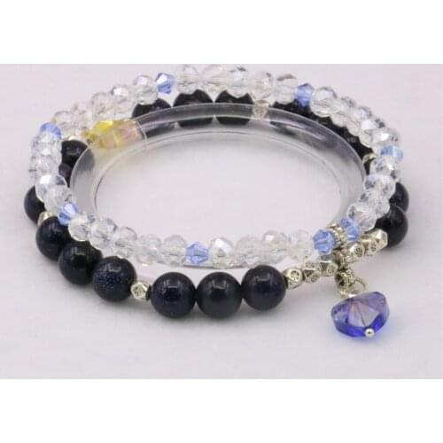 6style 2rows Natural Stone Crystal Glass Round Beads Lady Jewelry Bracelet Exquisite Chain Yoga Healing Rope Chain 7.5inch Y1027