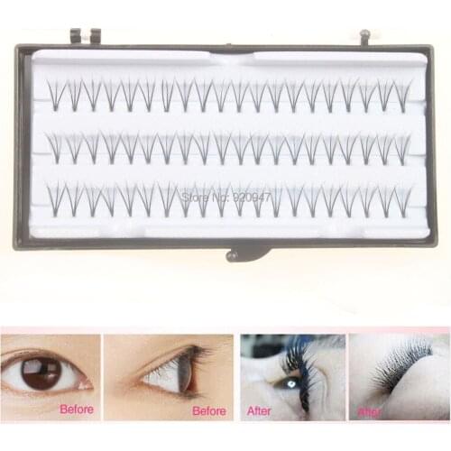 60 Pcs 1 Box Human Hair False Eyelash Individual Eye Lashes Black 8/10/12mm
