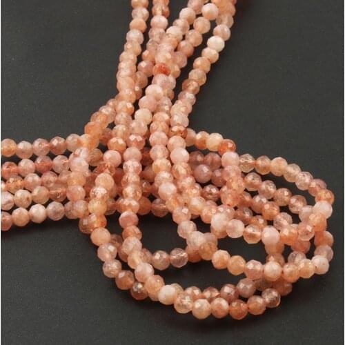 A+ Natural Sunstone Faceted Loose Gems Beads for Jewelry Making DIY Christmas Gift Bracelets 15'' Tiny Sun Stone Bead 2/3/4mm