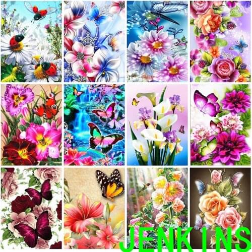 5D Flower Butterfly Diamond Painting Full Drill Square Diamond Painting Art Embroidery Flowers Home Decoration Jenkins Home Dec