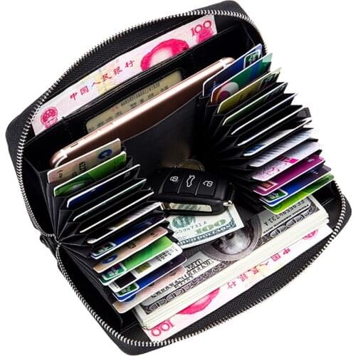 Brand Mens Purse Sheepskin Genuine Leather Long Design Purse Women Leather Wallet Knitting Card Holder Driver License Bag