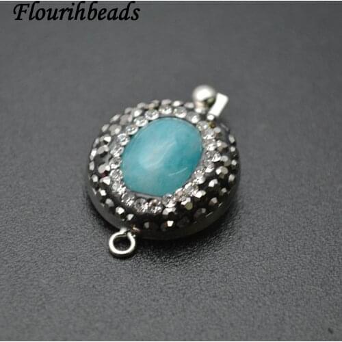 Natural Blue Amazonite Oval Shape Black Glass Beads Setting Two Loops Jewelry Connectors Bracelet Charms