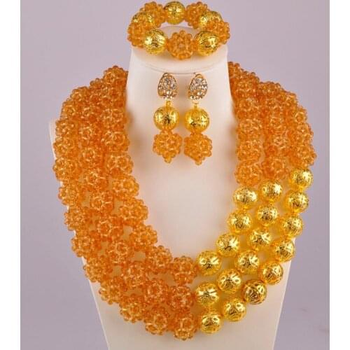 Champagne Gold African Wedding Beads Crystal Nigerian Necklace Bridal Jewelry Sets