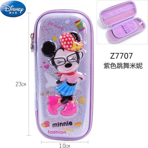 Disney Minnie cartoon pencil case cute crystal embossed stationery box large capacity waterproof EVA bag school supplies gift