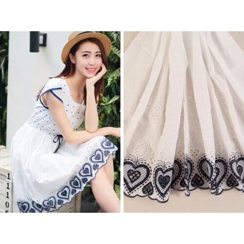 Bilateral Positioning Blue White Hollow Embroidery Pure Cotton Lace Fabric 138CM DIY Baby Clothes Dress Home Textile Accessories