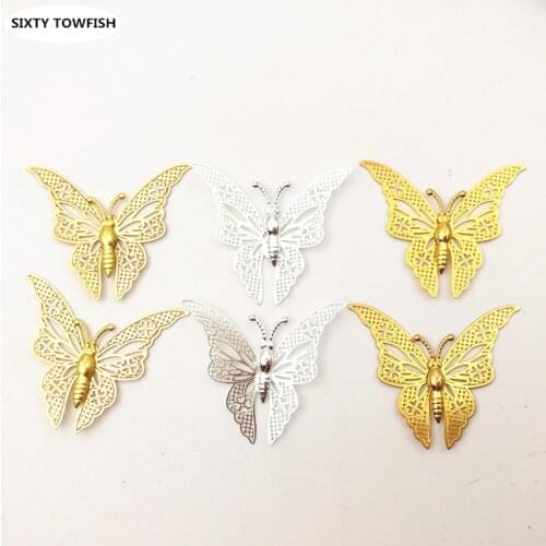 20 pieces/lot Size 35*32mm Butterfly Brass Antique Bronze/Gold Color Filigree Charms Setting Jewelry DIY Components B10054