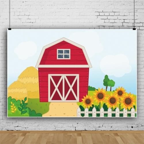 Cartoon Farm Flowers Red House Background Portrait Photography Kids Birthday Party Photozone Decor Backdrops Photocall Studio