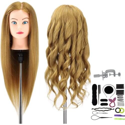 26 inch 70% Real Hair Training Mannequin Head Salon Mannequin Head For Hairdressers Hairstyles Practicing Dummy Doll Head