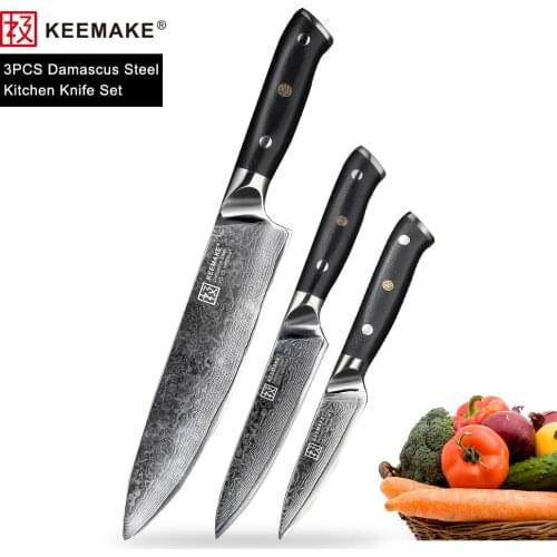 KEEMAKE 3PCS Kitchen Knives Set Chef Utility Paring Knife Japanese 73-Layer Damascus VG10 Steel Sharp Cutting Tools G10 Handle