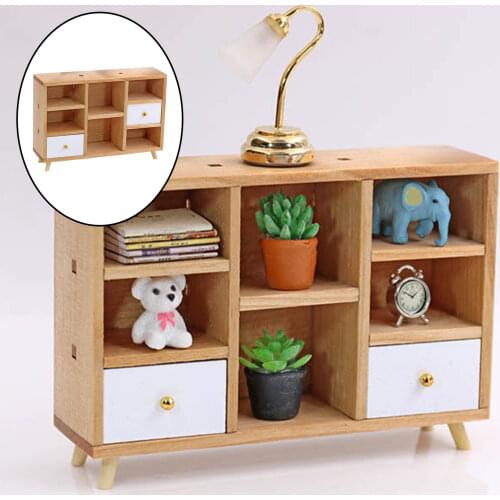 1/12 Dollhouse Miniature Handcraft Wooden Cube Lattice Cabinet Living Room Bedroom Furniture Life Scene Accessory Toys