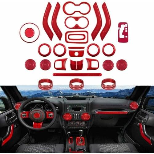 For Jeep Wrangler JK JKU 2011-2018 Interior Cool Decoration 28 PCS Set Trim Kit Red