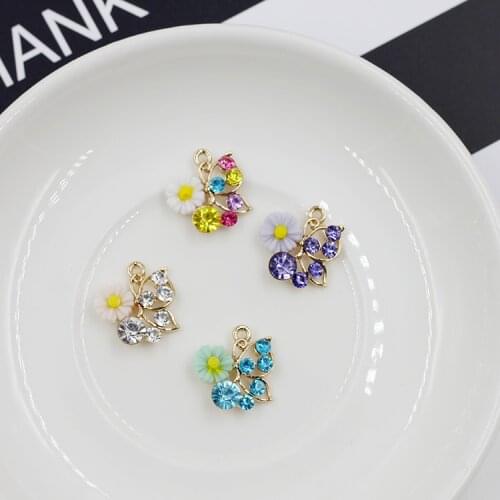MRHUANG 10pcs/pack Trendy Butterfly Flower Rhinestone Charms Pendant fit Necklace Bracelet Jewelry Accessories DIY Craft