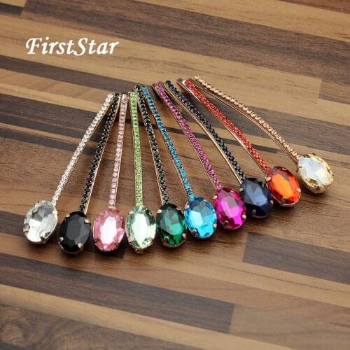 FirstStar Korean Fashion Rhinestone Hair Accessories Oval Pink Clear Crystal Hair Barrette Hair Clip For Women Girls Hairwear