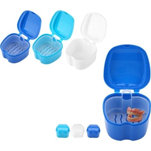 Denture Bath Box Organizer Dental False Teeth Cleaning Storage Box Case with Filter Hanging Net Dentist Oral Dental Container