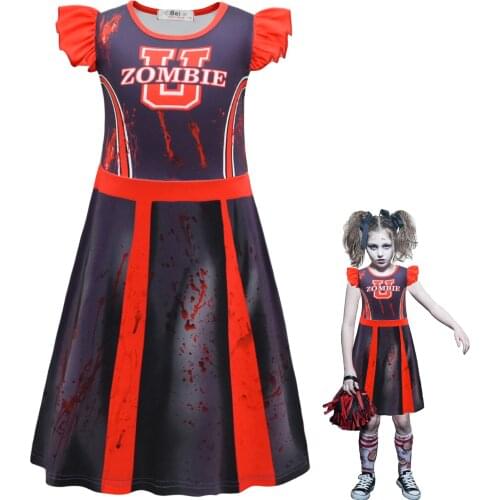 Halloween Costumes Kids Carnival Party Clothing Girls Stage Performance Costume Horror Bloody Cheerleader Zombie Campus Clothes
