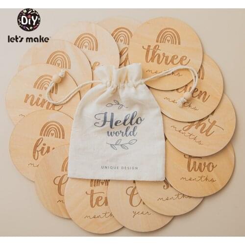 Lets Make 14pcs/Set 1-12 Month Handmade Baby Milestone Card Vintage Photography Props Wooden Rainbow Age Cards Newborn Photo