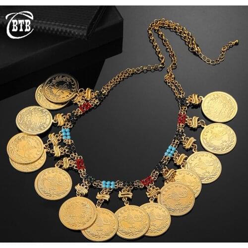 Fashion New Style Muslim Gold Coin Women Charm Pendant Necklace Islamic Coin Luxury Jewelry Necklace Party Holiday Gift
