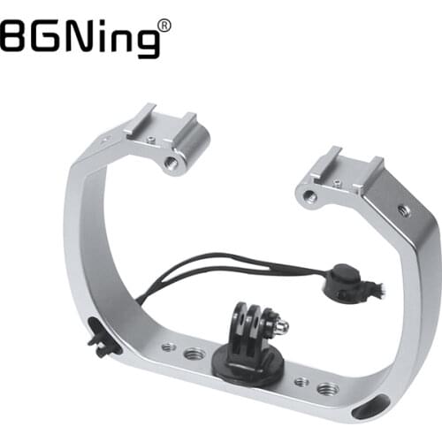 Double-Arm Diving Tray Handheld Stabilizer Handle Grip Flash Light Stand Frame Bracket Cage Selfie Monopod for GoPro Hero 8 7