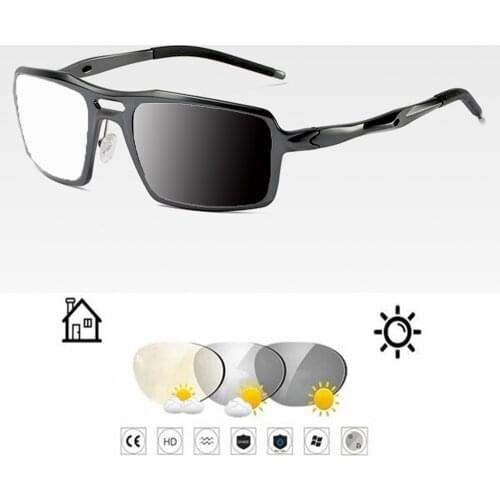 Double Bridge Al-mg Alloy Men Ultralight Photochromic Grey Reading Glasses +0.75 +1 +1.25 +1.5 +1.75 +2 +2.25 +2.5 To +4
