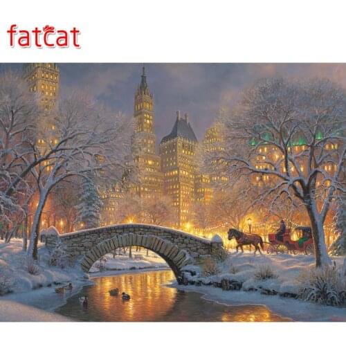 FATCAT 5d diy diamond painting full square park scenic bridge diamond embroidery rhinestone round kits landscape decor AE152