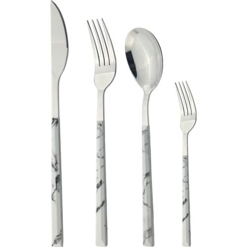 4pcs Dinnerware Sliver Stainless Steel Set Knife Fork Dessert Fork Marble Texture Home Kitchen Flatware Silverware Tableware Set