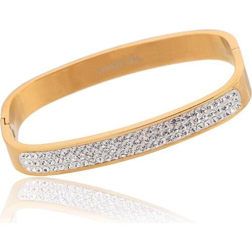 Wholesale New Arrival Fashion Stainless Steel Bangles Jewelry With White CZ Crystal Beads